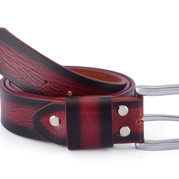 Full Grain Men's Vintage Sun Maroon Buffalo Leather Belt Free Personalization - Picture 4 of 14